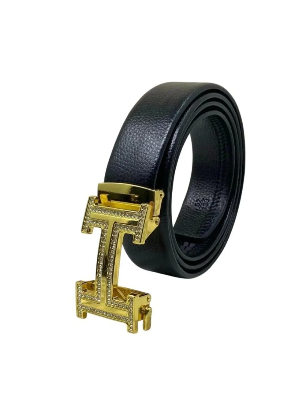 Elegant Fashion Belt Rhinestone Gold Buckle PU Leather Black Length 49 in new